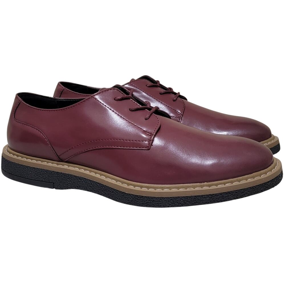 Alfani Men Lincoln Plain Toe Derby Oxfords Size US 11M Wine Red Faux Leather